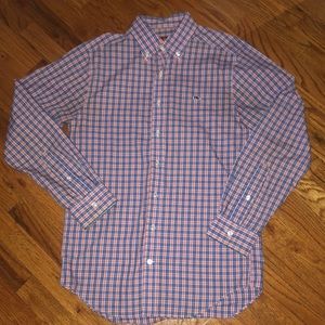 Mens Vineyard Vines small Button Down Shirt EUC orange blue plaid